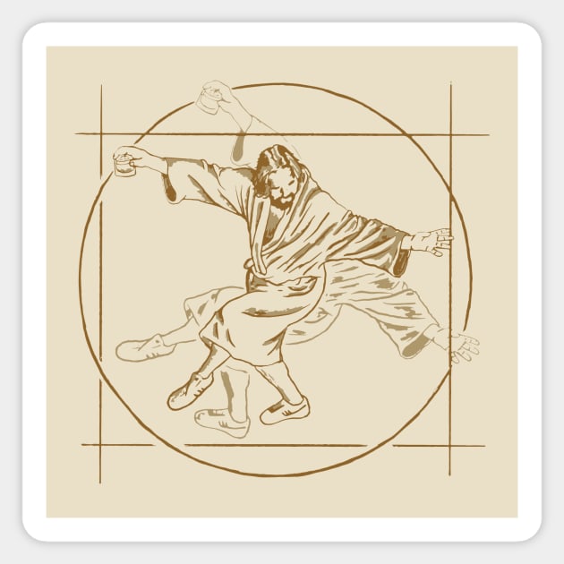 Vitruvian Dude - Big Lebowski Yoga Pose Sticker by GIANTSTEPDESIGN